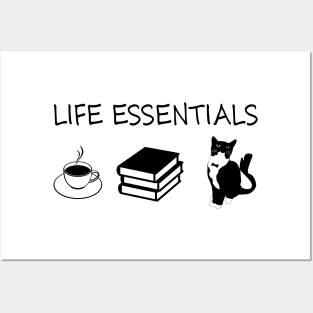 Life Essentials Coffee Books And Cat Posters and Art